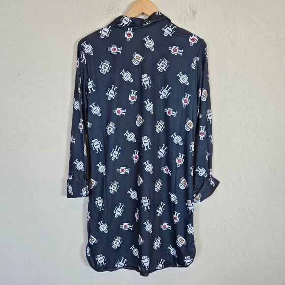 Modcloth x Breakfast for Dinner Long Sleeve Sleep Shirt Robot Print Womens Small - Picture 3 of 9